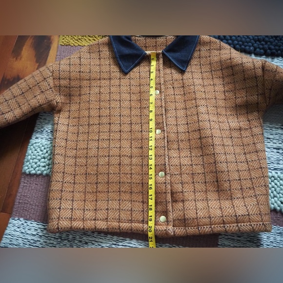 Upcycled Vintage Wool Blanket Coat Sustainable Deadstock Denim Jacket Hand Made - Picture 9 of 10